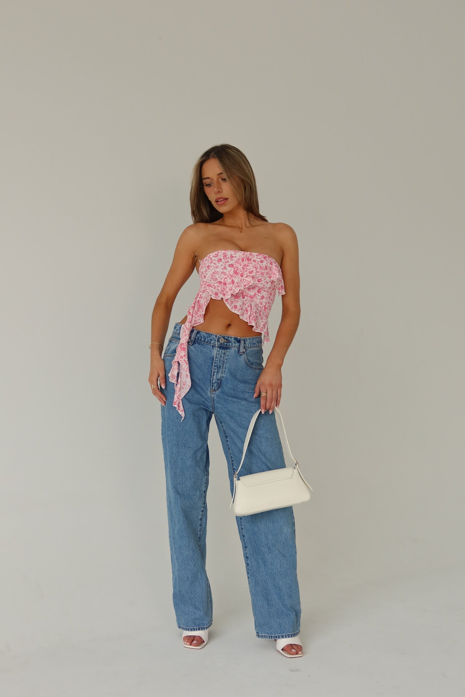 RESTOCKED :Zoey Pink Floral Strapless Top