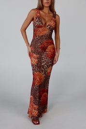 Layla Leopard Print Mesh Maxi Dress