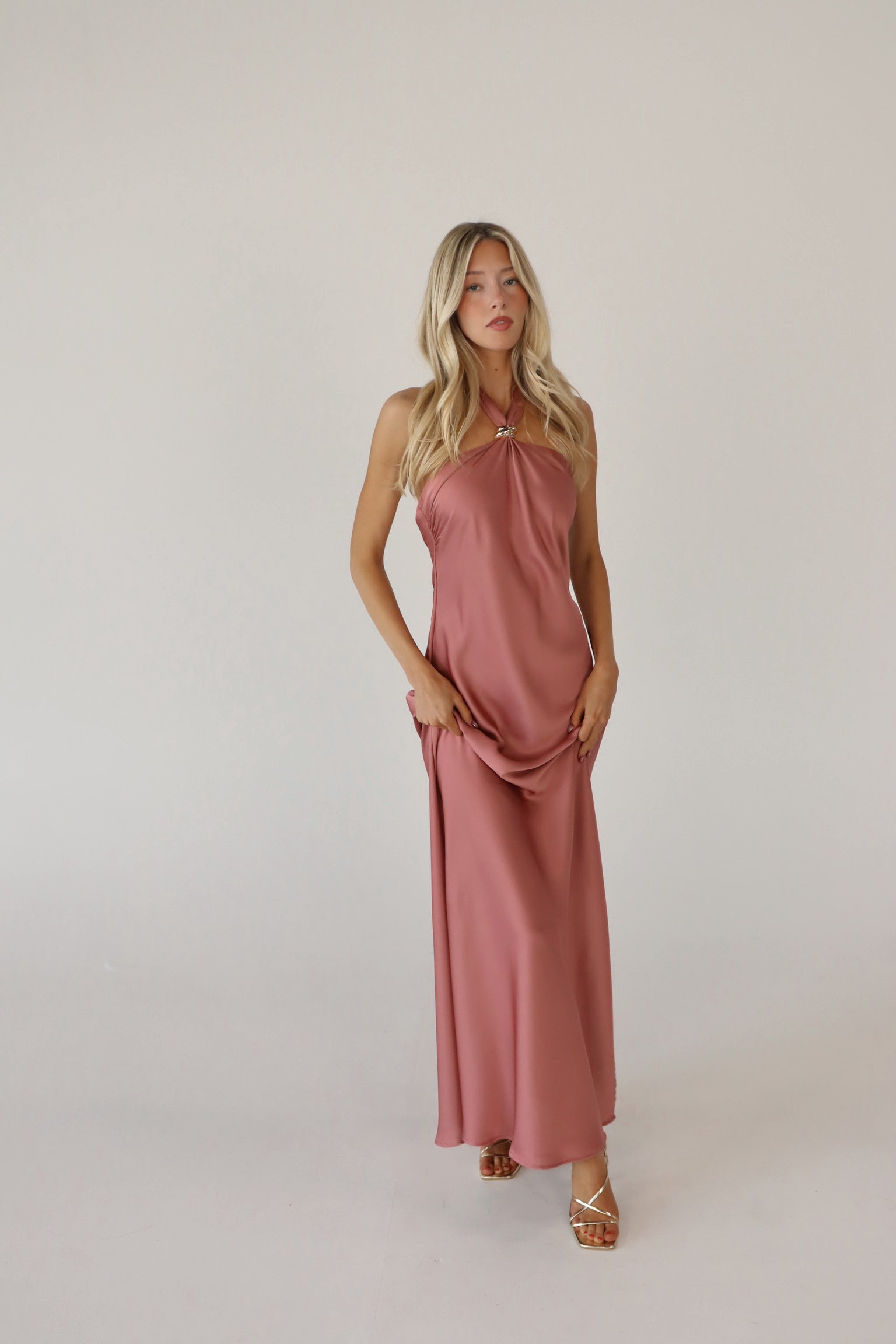 Arabella Satin Halter Maxi Dress