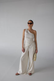 Inez Linen One Shoulder Top