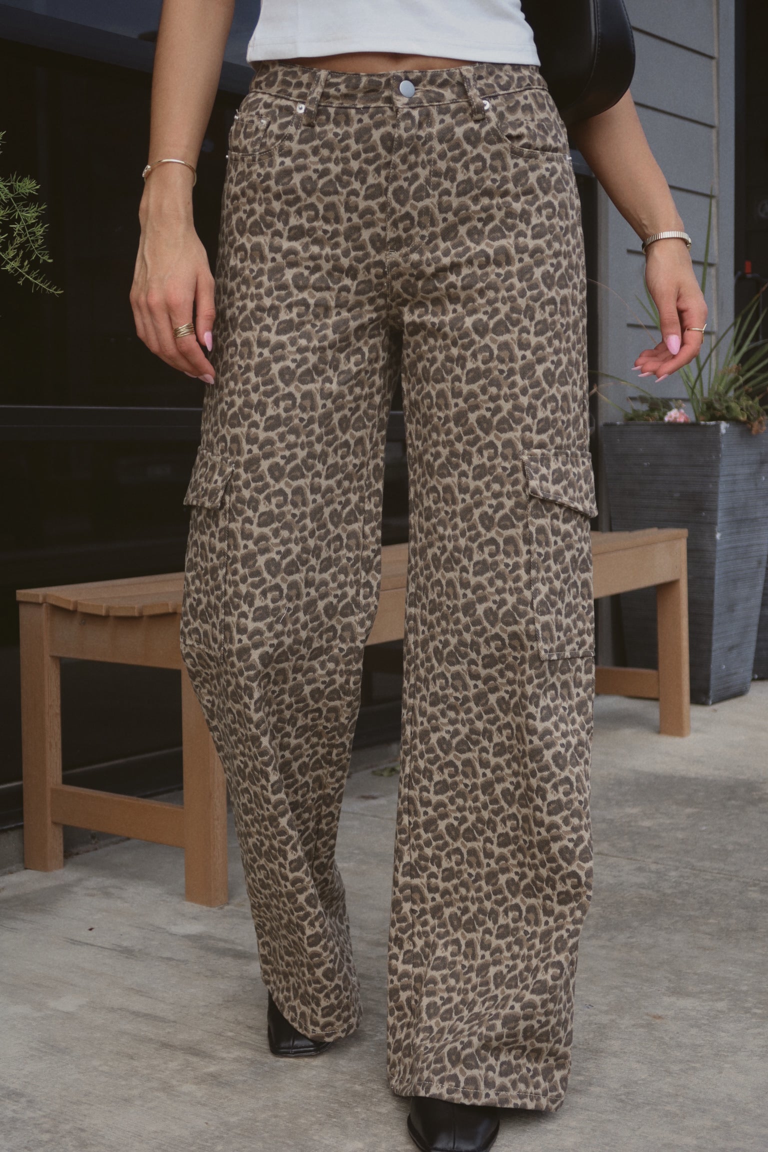 Mid Rise Leopard Print Cargo Pants