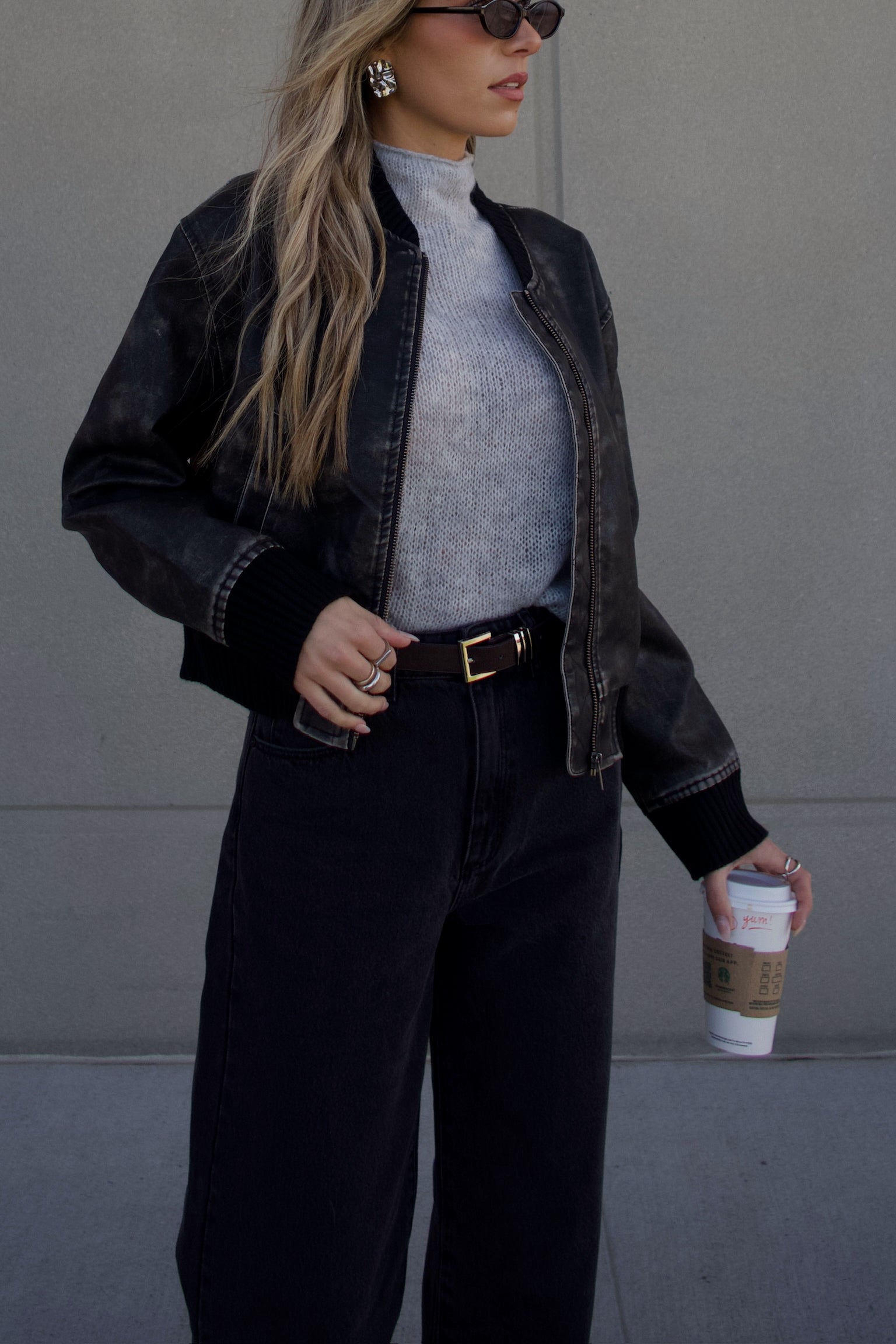 Washed Black Faux Leather Jacket