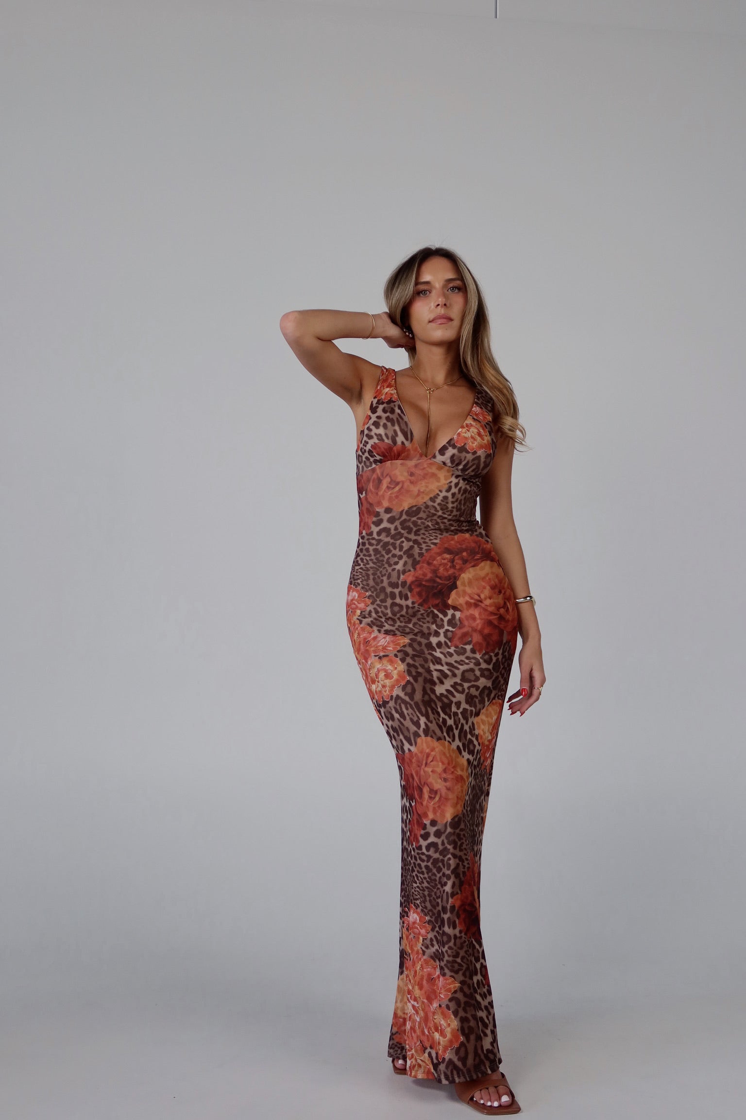 Layla Leopard Print Mesh Maxi Dress