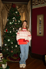 Holiday Spirit Knit Sweater in Cream/Red