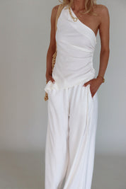Inez Linen One Shoulder Top in Ivory