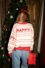 Holiday Spirit Knit Sweater in Cream/Red