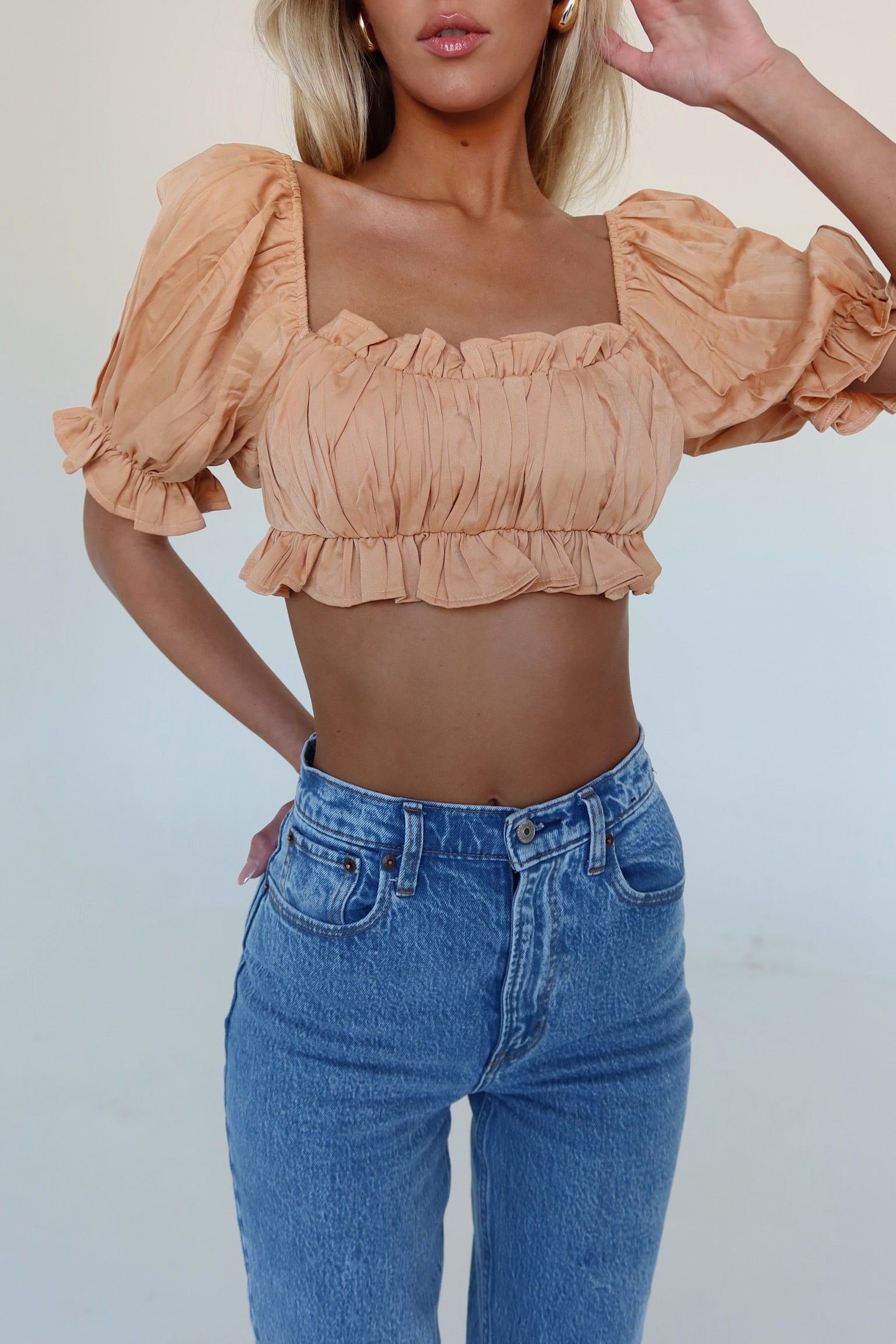 Millie Tangerine Puff Sleeve Crop Top