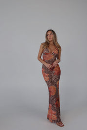 Layla Leopard Print Mesh Maxi Dress