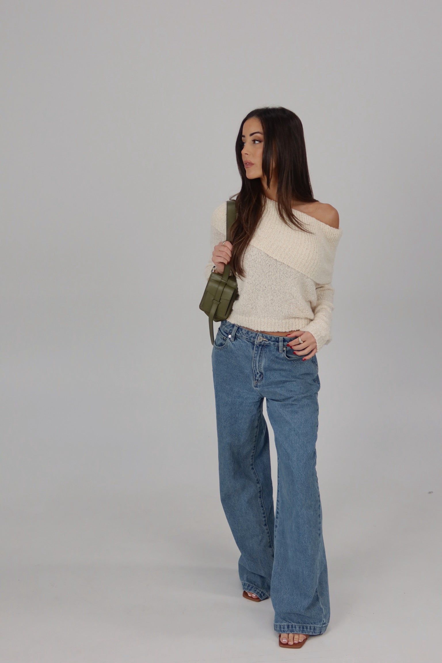 Ivory Off-Shoulder Foldover Knit