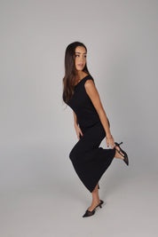 Payton Rib Knitted Midi Dress in Black