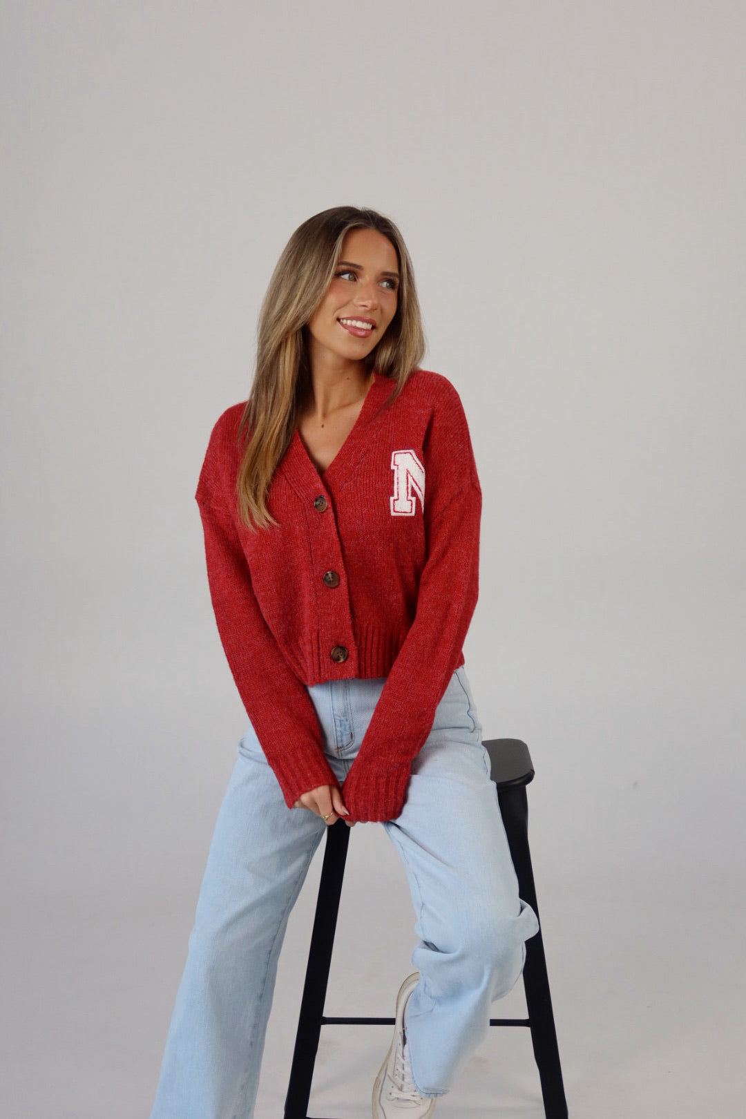 Nebraska Chenille Crop Cardigan In Red