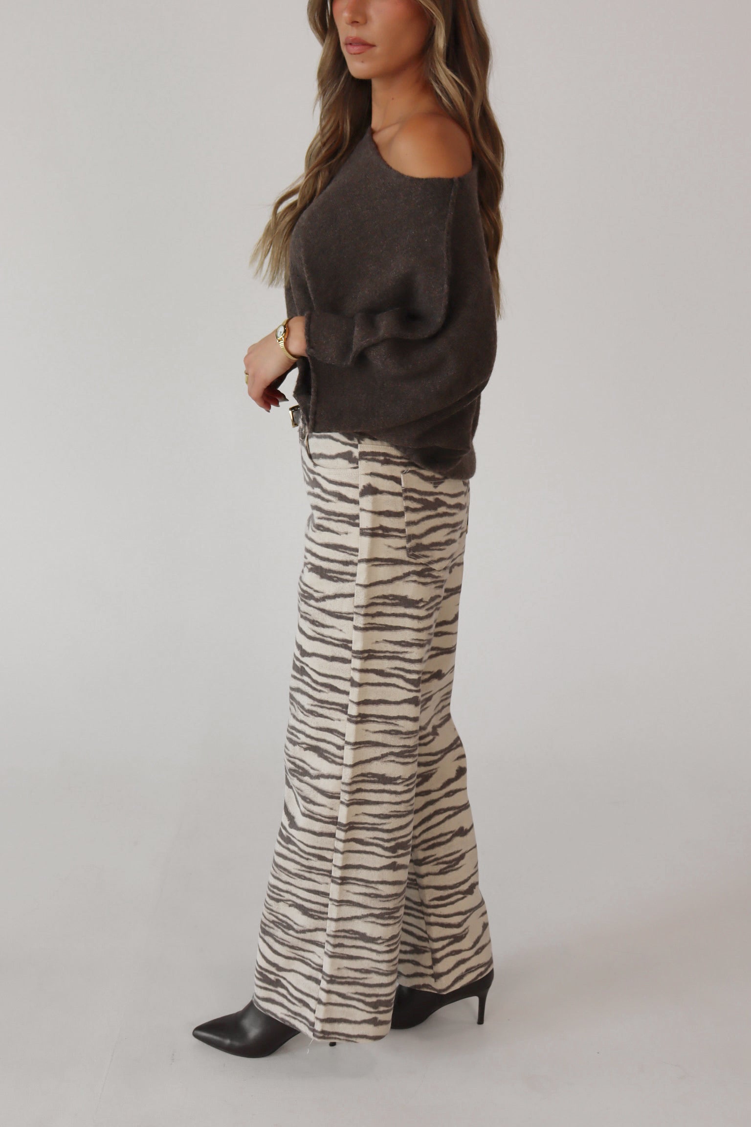 Tiger Print Barrel Jean