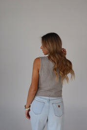 Colbie Knit Split Front Top in Grey