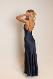 Nova Satin Maxi Dress In Navy