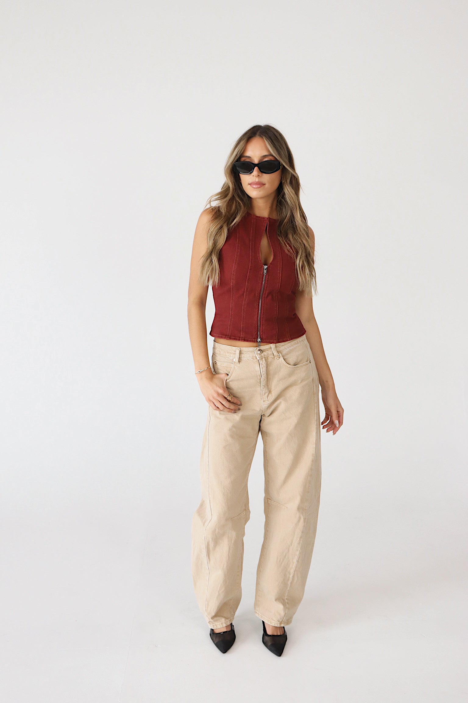 Jovie Burgundy Denim Top