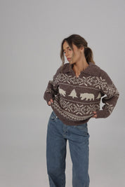 Holiday Vacation Quarter-Zip Knit in Brown/Beige