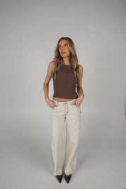 Klaire Ribbed Top In Cedar Brown