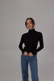 Classic Ribbed Turtleneck Sweater in Black