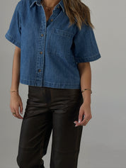 Classic Denim Button-Up Short Sleeve Shirt