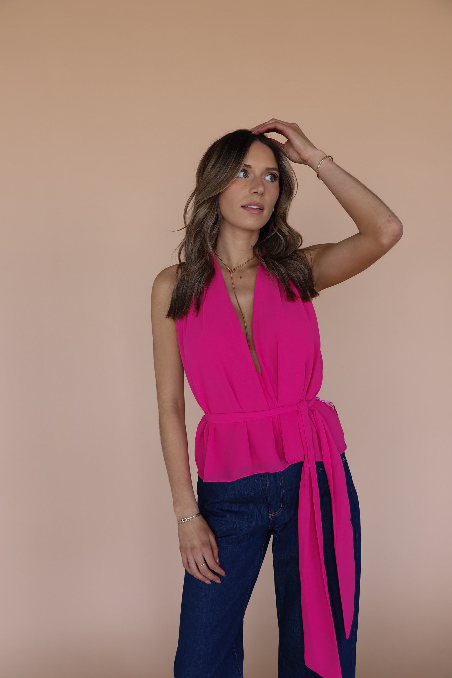 Demi Wrap Top In Magenta