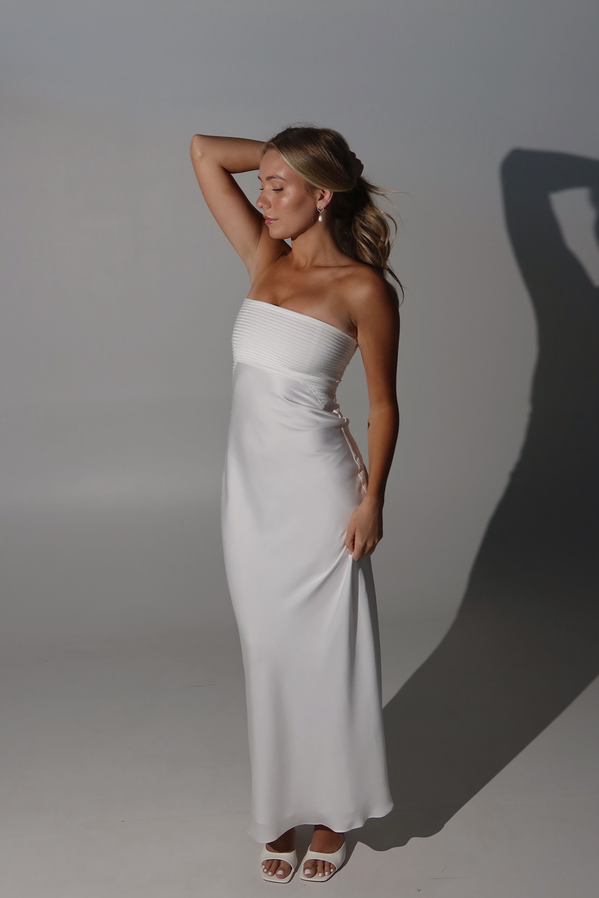 Noele Strapless Satin Maxi Dress