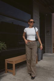 Mid Rise Leopard Print Cargo Pants