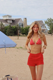 Red and White Contrast Polka Dot Bikini