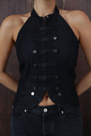 Washed Black Denim Nepoleon Top