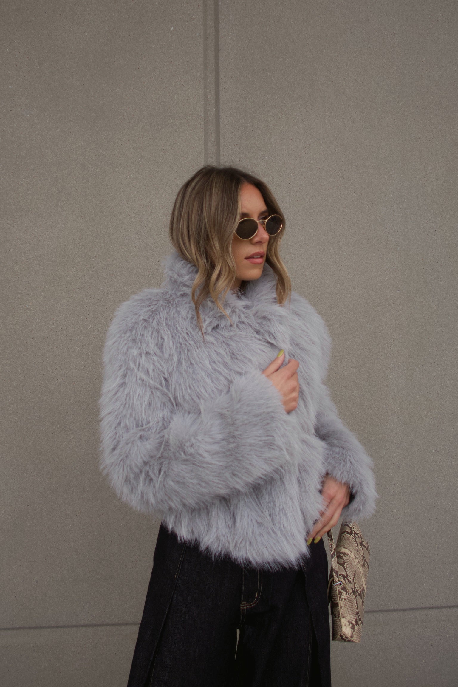 Grey Faux Fur Cropped Jacket