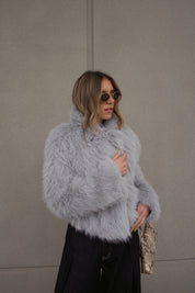 Grey Faux Fur Cropped Jacket