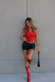 Red Faux Leather Vest