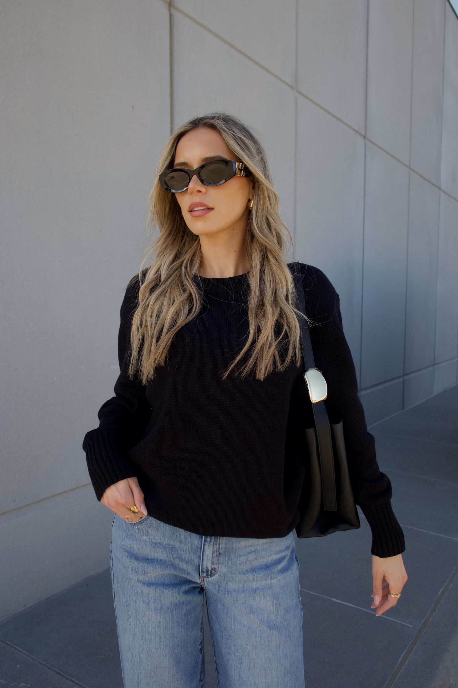 Lenny Black Cotton Relaxed Sweater