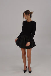 Lane Long Sleeve Knit Bubble Dress in Black