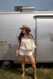 Jolene White Studded Denim Shorts