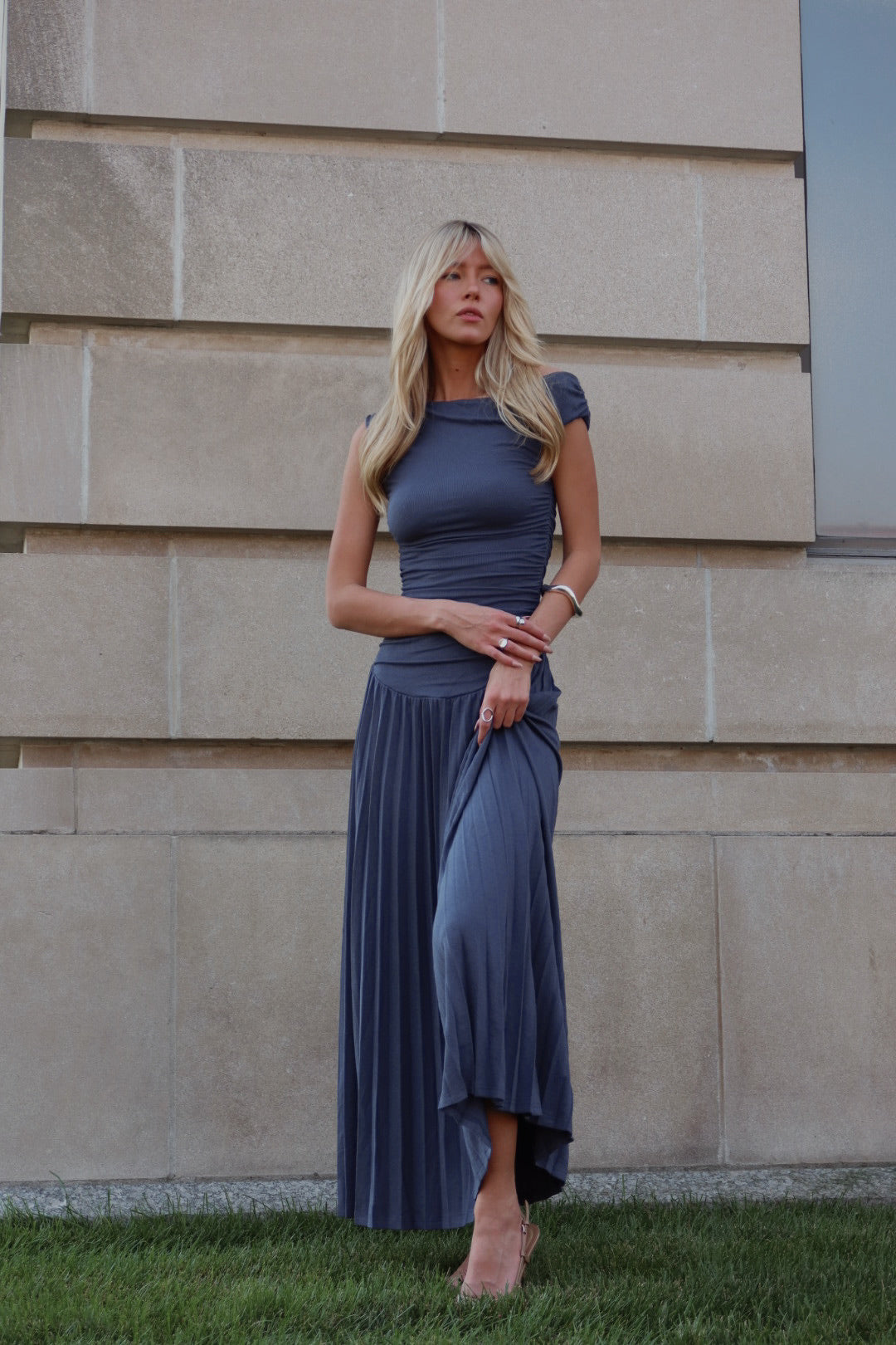 Serene One-Shoulder Pleated Maxi Dress