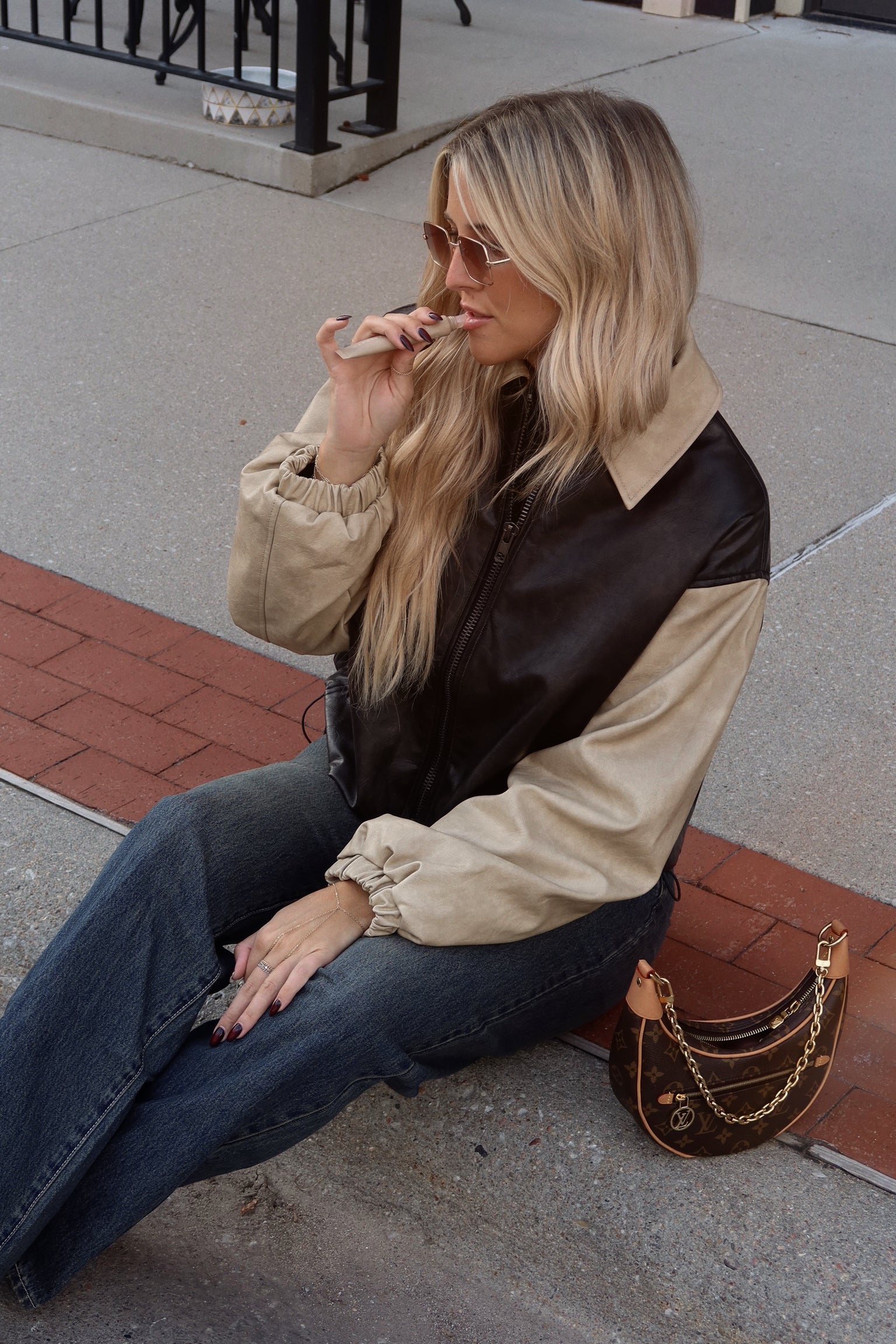 Vegan Leather Jacket in Brown/Khaki