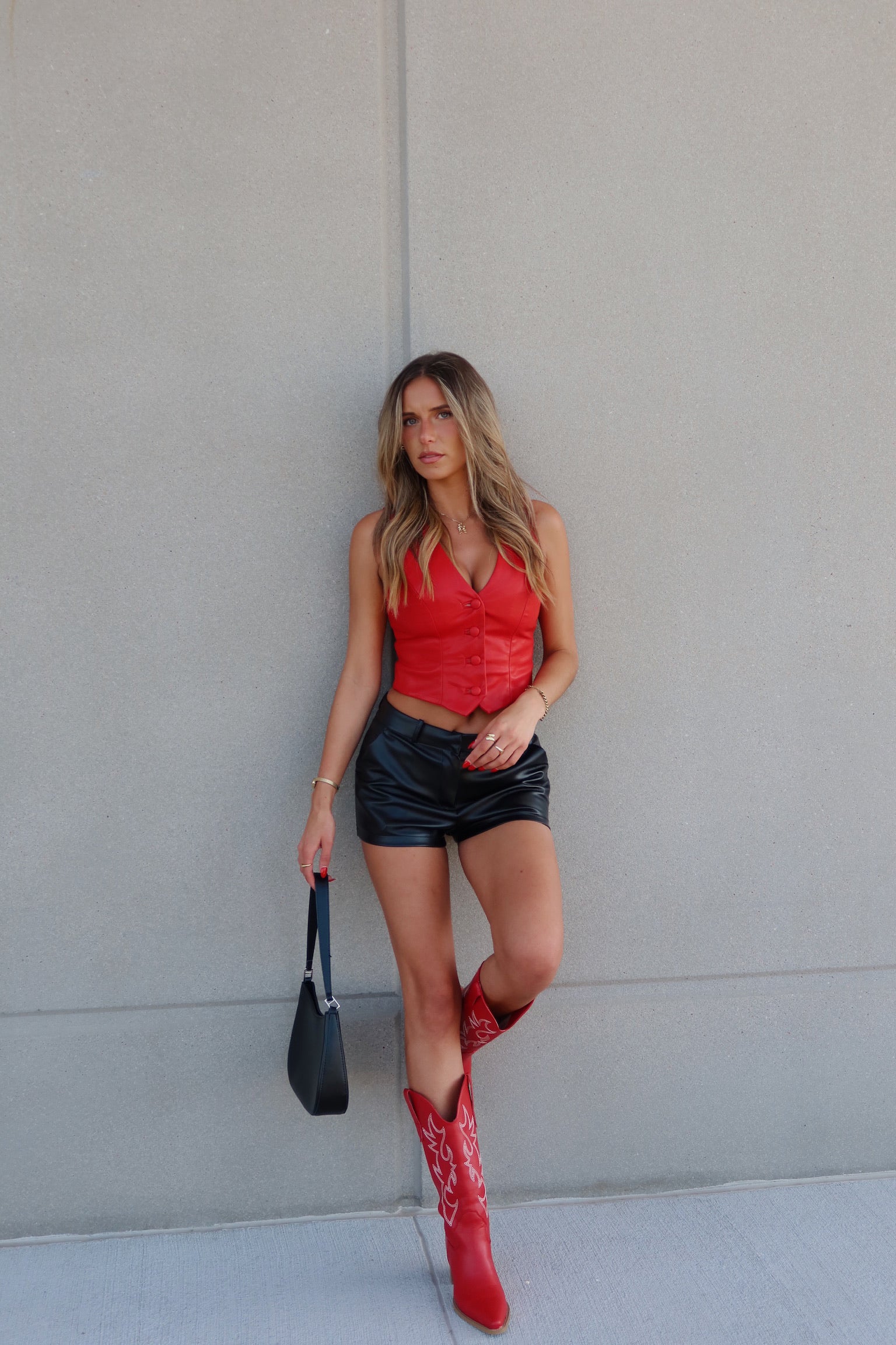 Red Faux Leather Vest