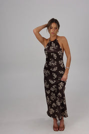 Vivienne Brown Floral Open Back Maxi Dress