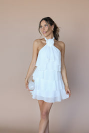 White Rosette Tiered Mini Dress