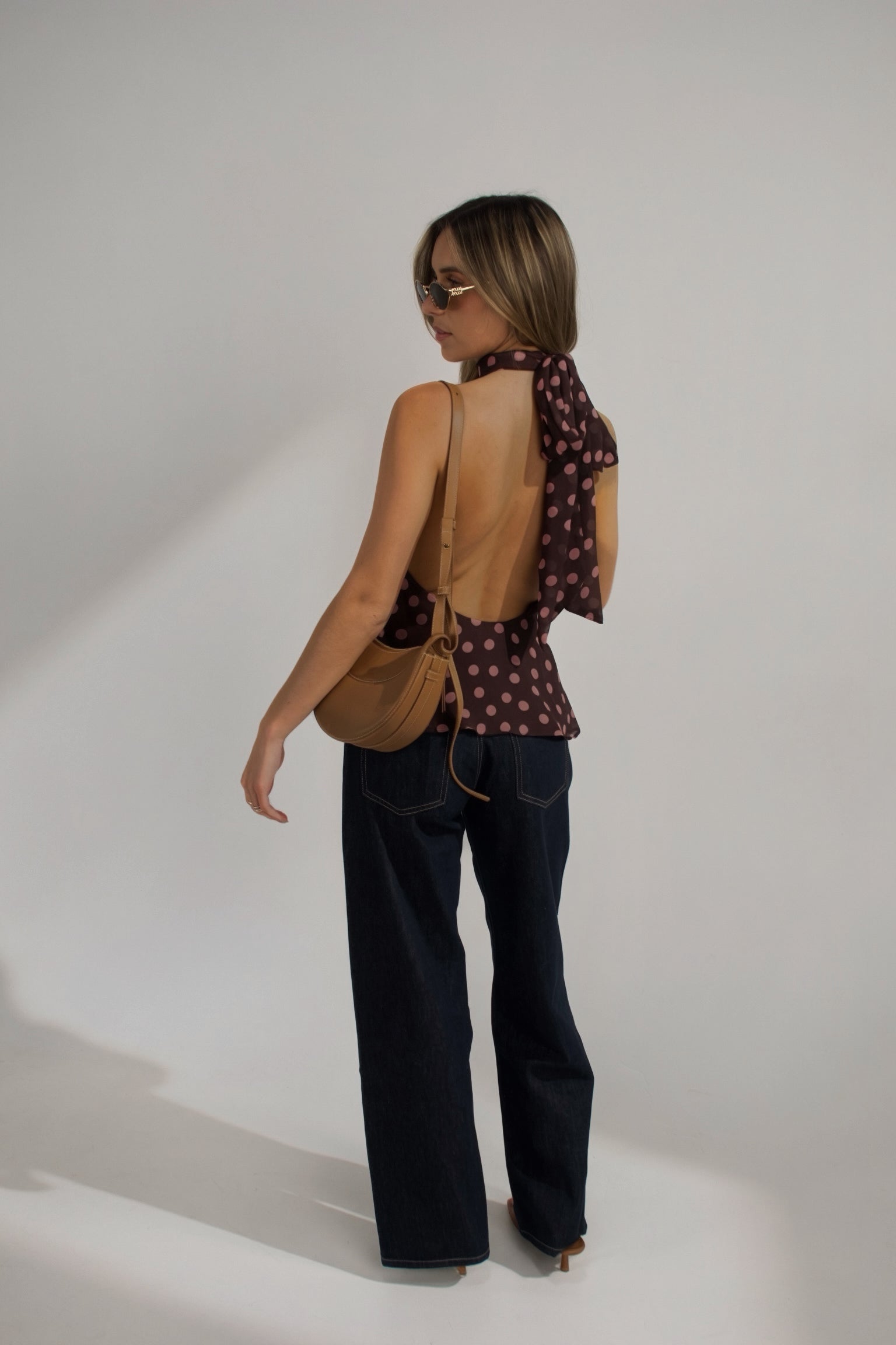 Polina Pink Polka Dot Halter Top