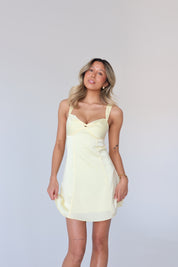 Lyra Satin Mini Dress in Yellow