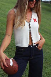 Nebraska Embroidered Contrast Knit Top