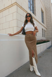 Mocha Corduroy Midi Skirt