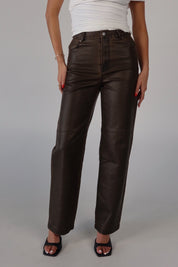 Brown Vintage Washed Pleather Pants