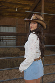 Skylar Eyelet Button-Up Top