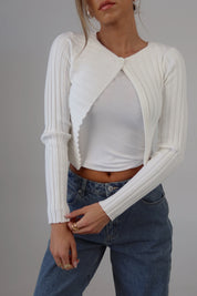 Chic One-Button Cropped Cardigan in White