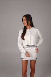 Two-Tone Knit Crop & Mini Set in Off White