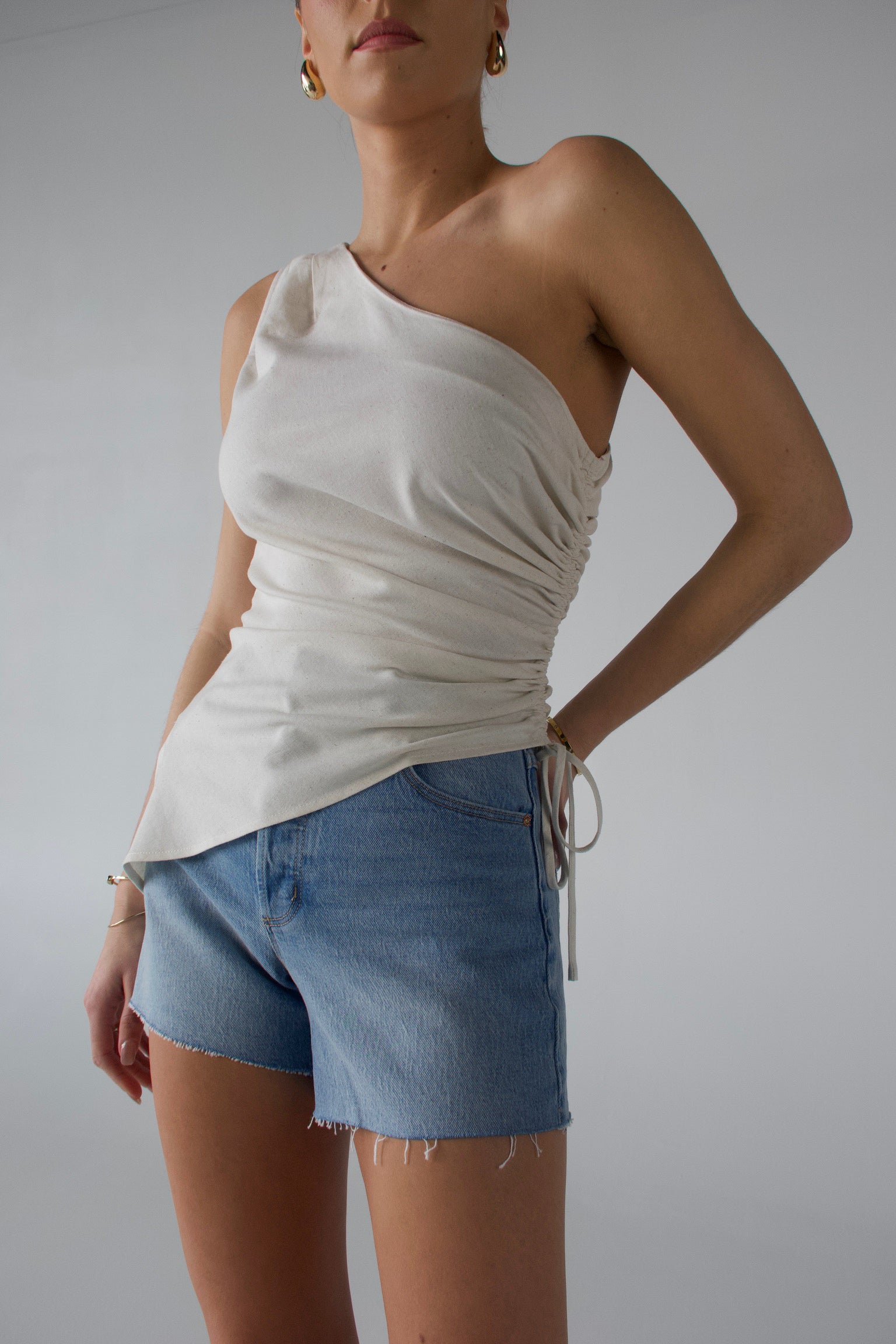 Inez Linen One Shoulder Top