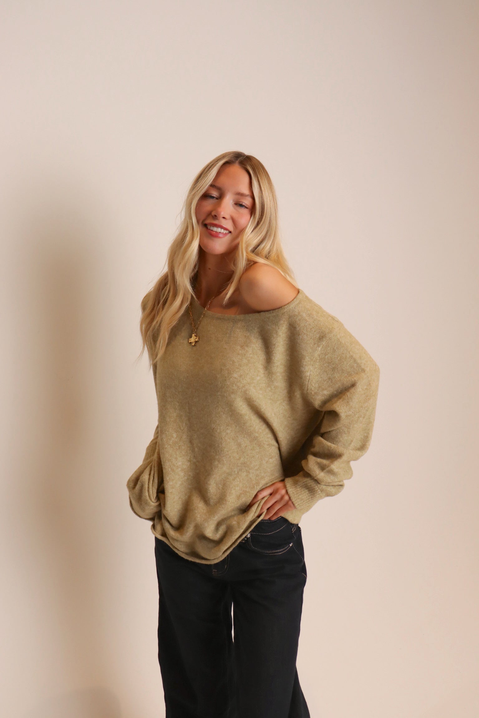 Sage Off The Shoulder Sweater