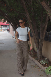 Mid Rise Leopard Print Cargo Pants